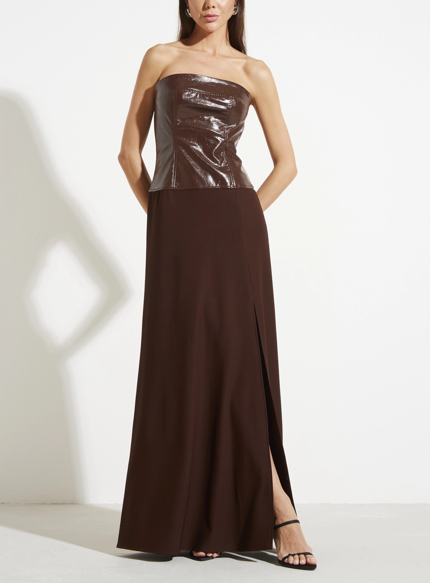 Vestido Longo Couro Fashion Marrom 2