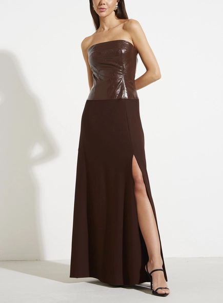 Vestido Longo Couro Fashion