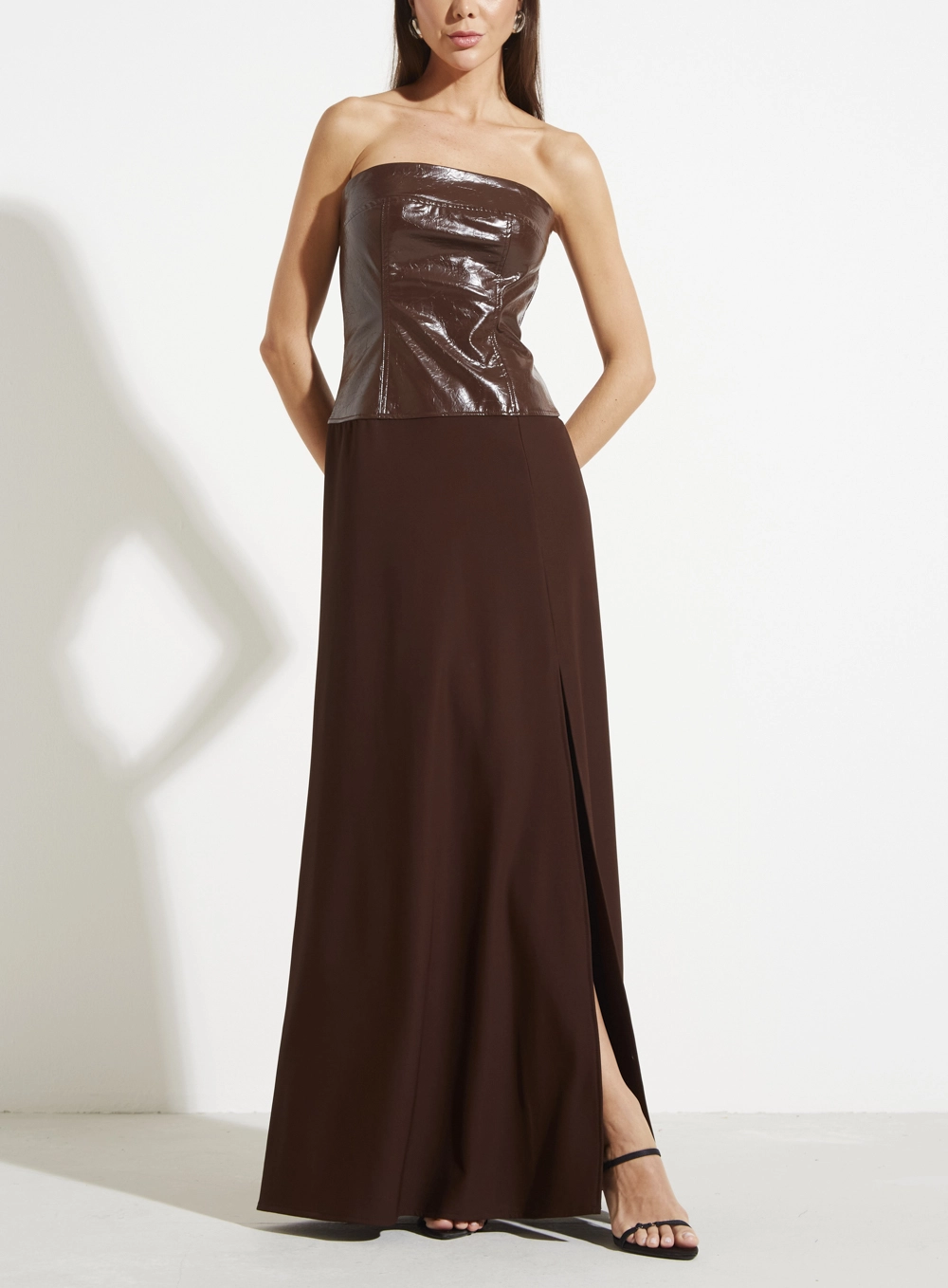 Vestido Longo Couro Fashion Marrom 2