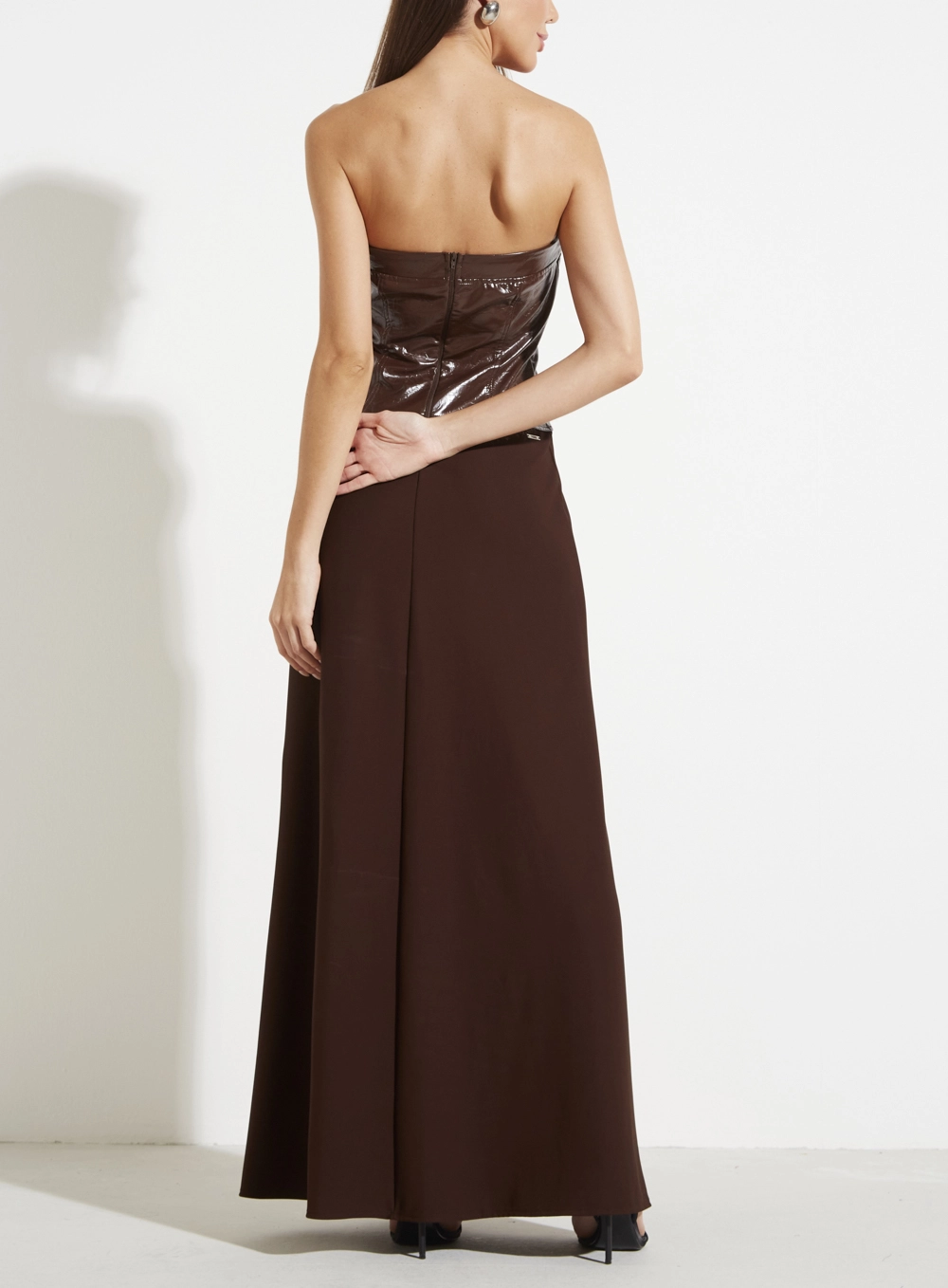 Vestido Longo Couro Fashion Marrom 4