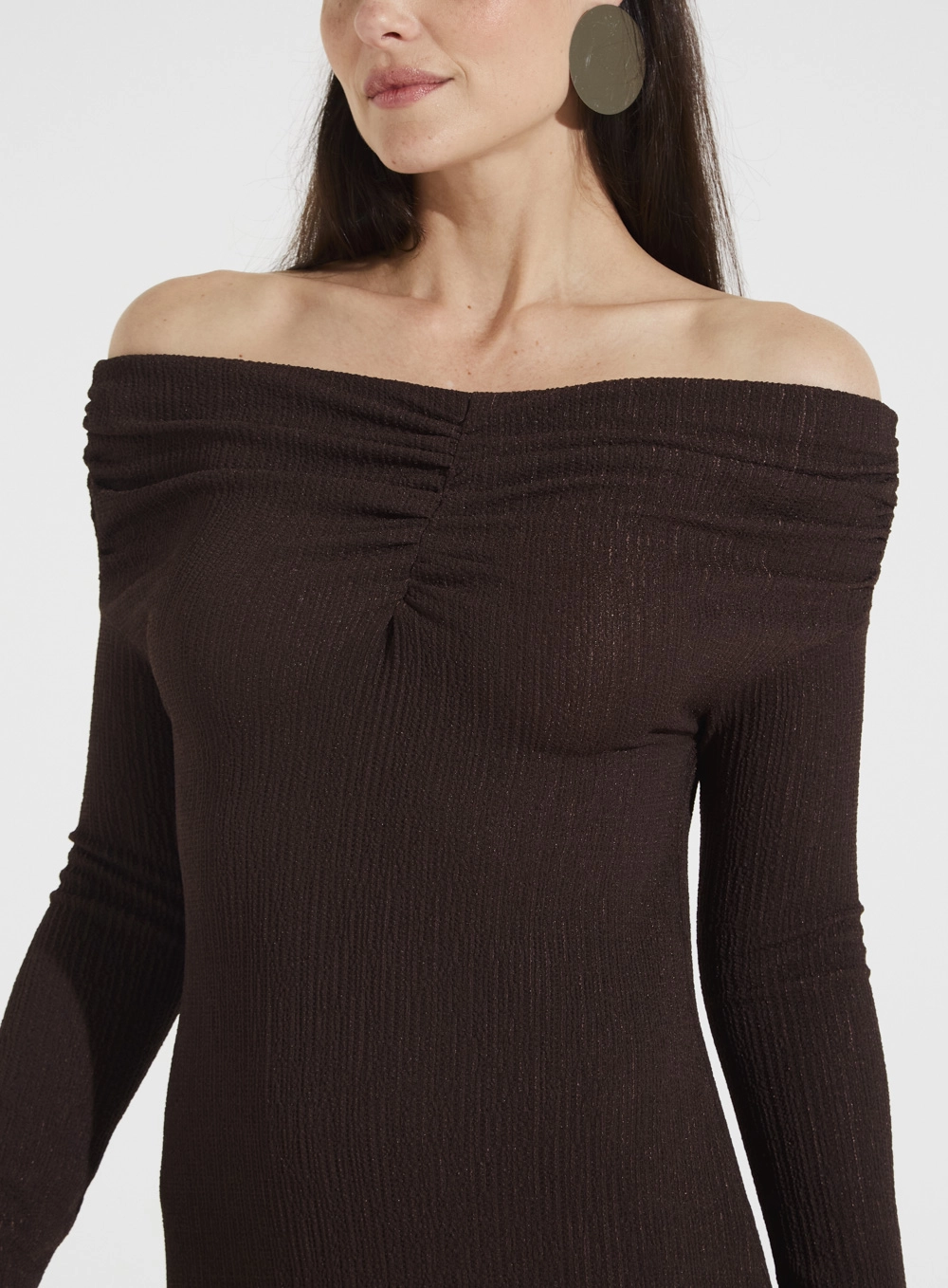 Vestido Longo Decote Reto Justo Marrom 4