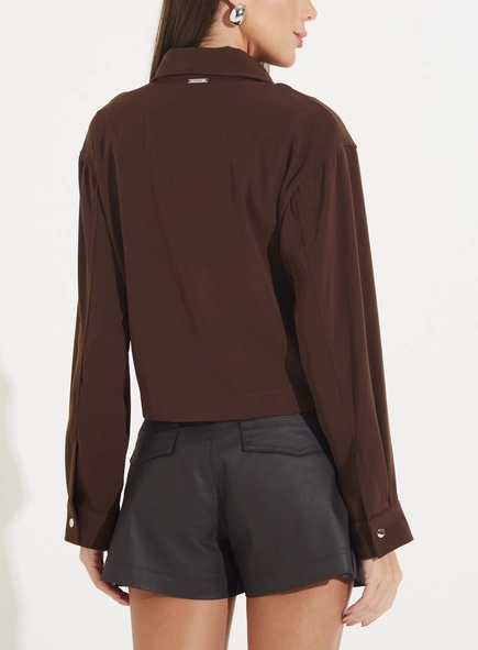 Jaqueta Feminina Ampla Com Bolsos Utilitários