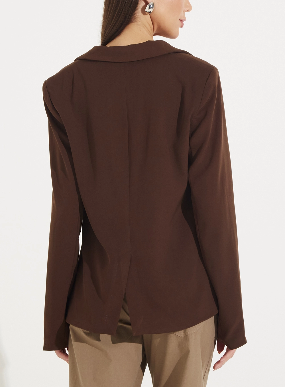 Blazer Feminino Acinturado Alfaiataria Marrom 4