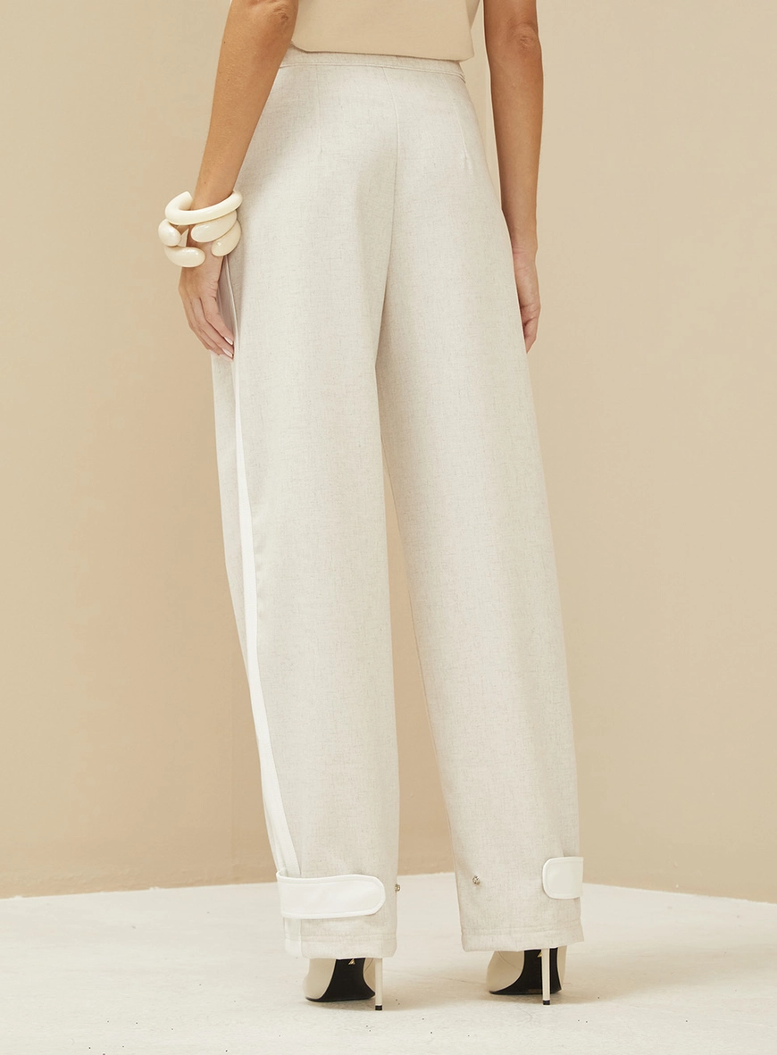 Calça Feminina Ballon Com Listras Laterais Bege 5