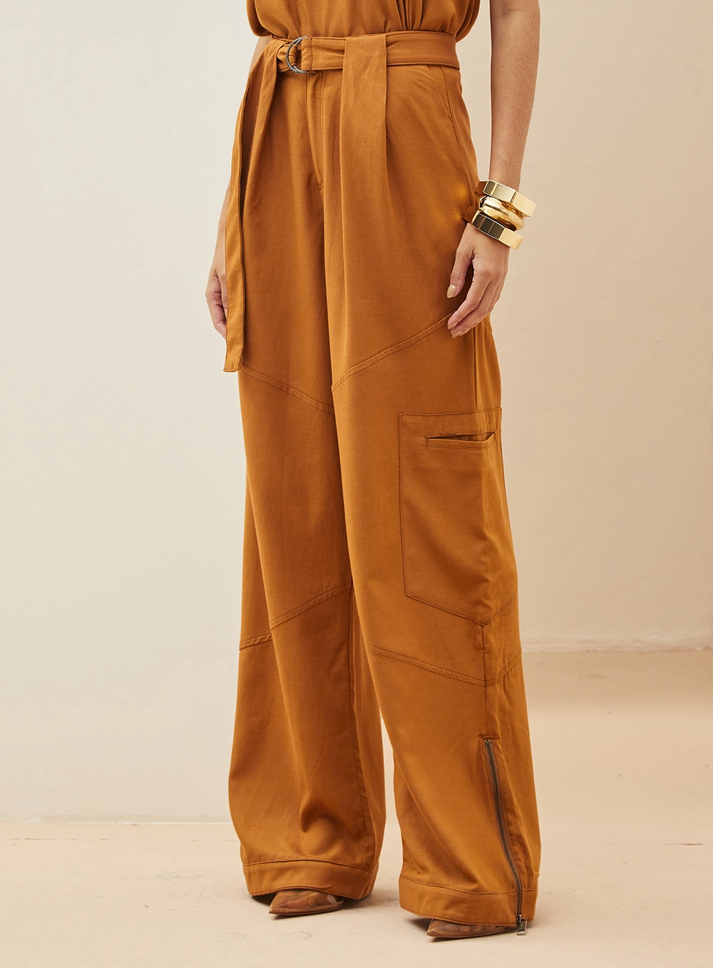 Calça Feminina Em Linho Ampla Marrom 3