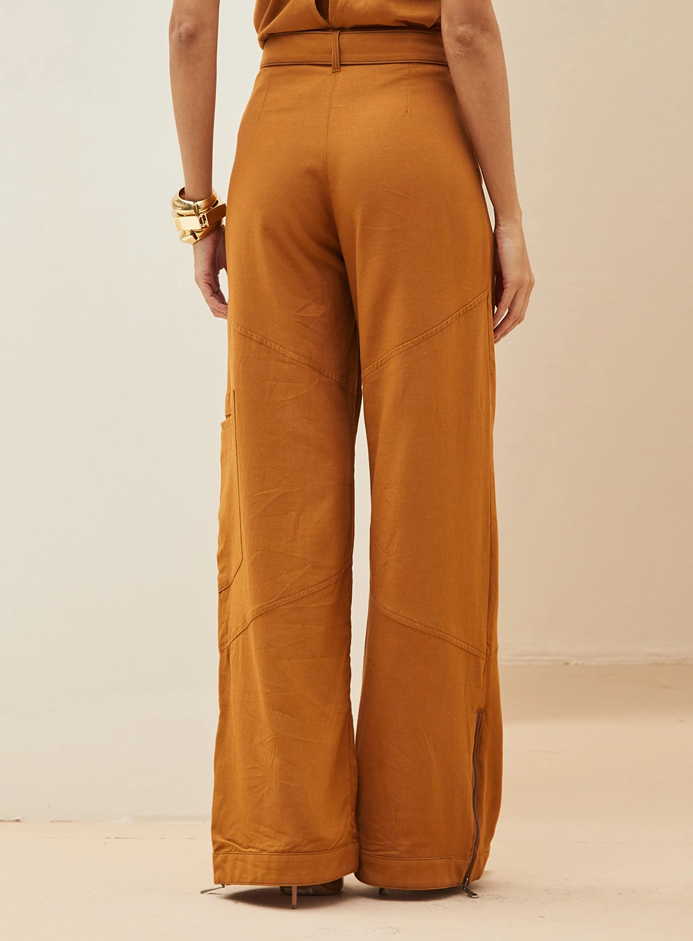 Calça Feminina Em Linho Ampla Marrom 5