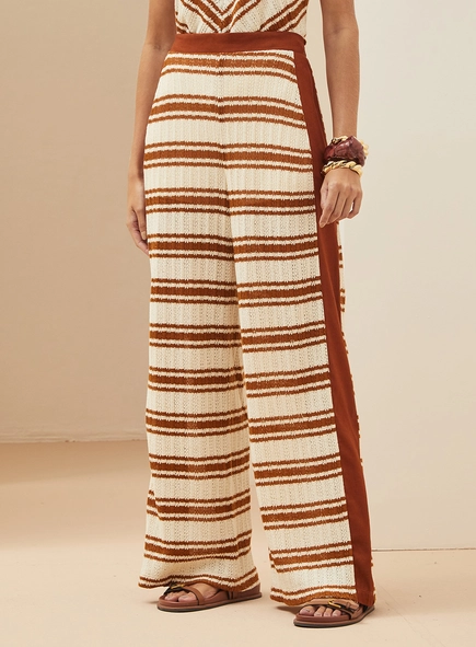 Calça Listrada Detalhe Linho