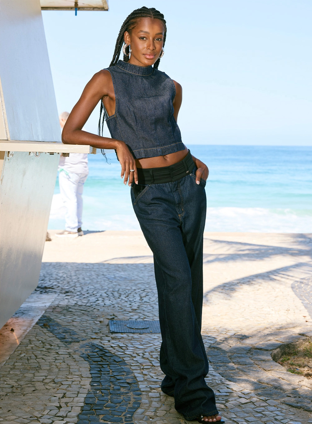 Calça Jeans Wide Leg Cós Duplo Índigo 1