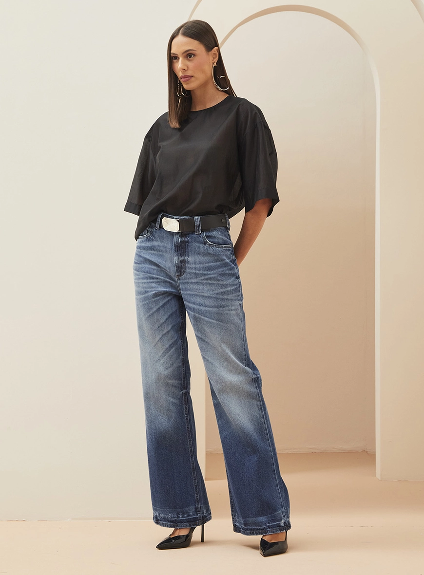 Calça Feminina Jeans Com Cinto - New Índigo 1