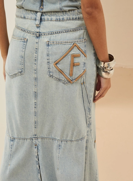 Saia Jeans Longa Evasê