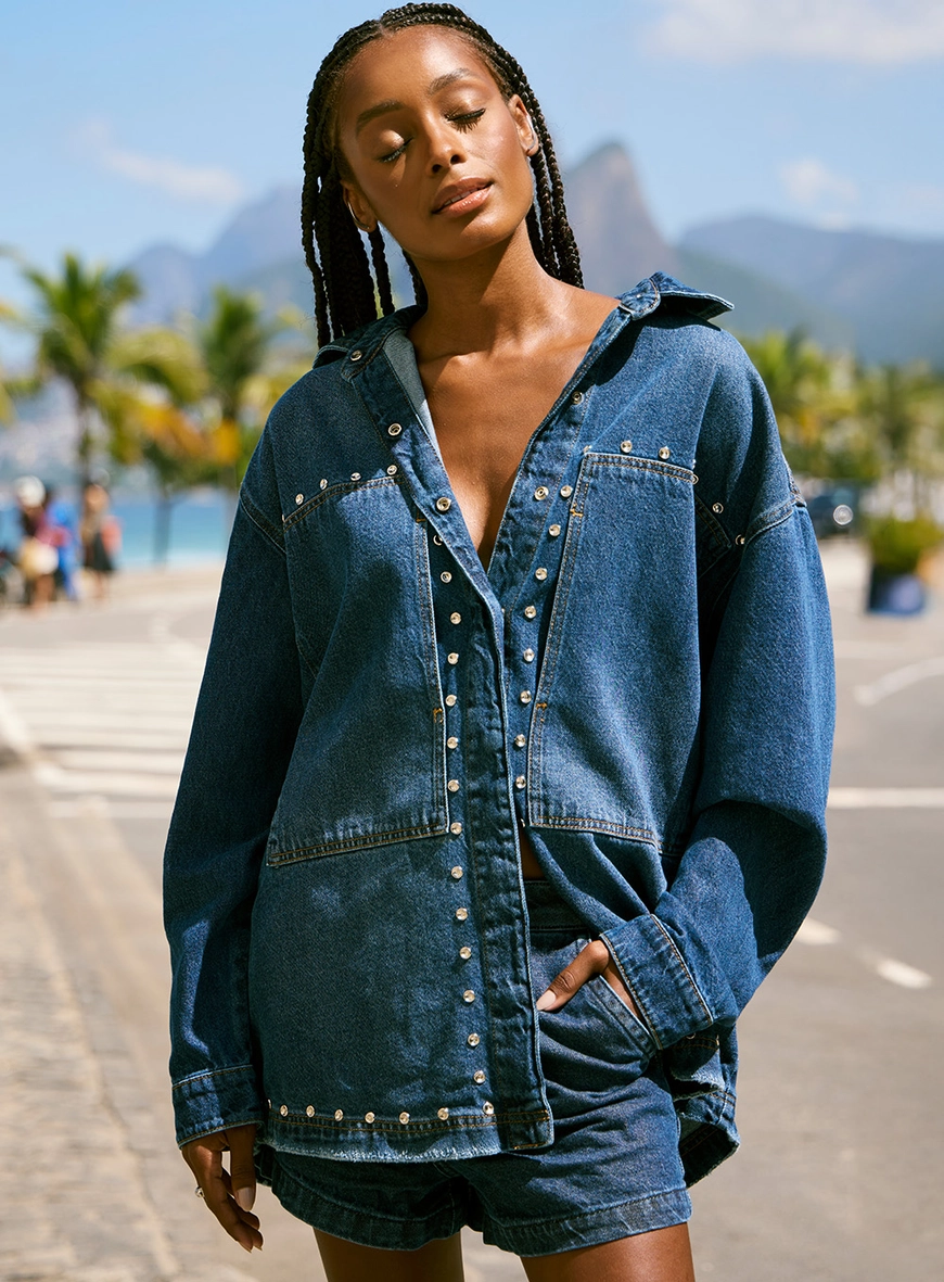 Jaqueta Feminina Jeans Com Aplicação Índigo 3