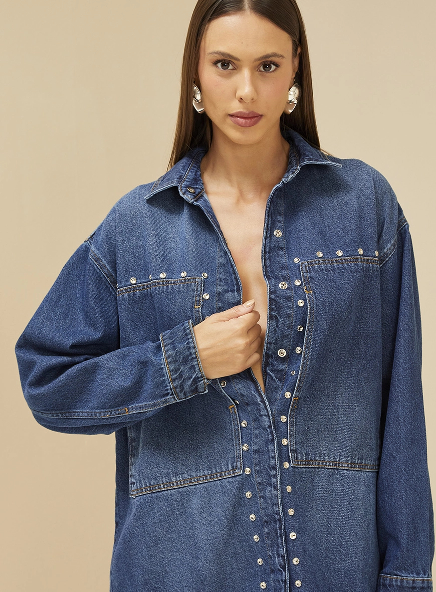 Jaqueta Feminina Jeans Com Aplicação Índigo 11