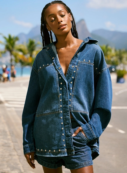 Jaqueta Feminina Jeans Com Aplicação