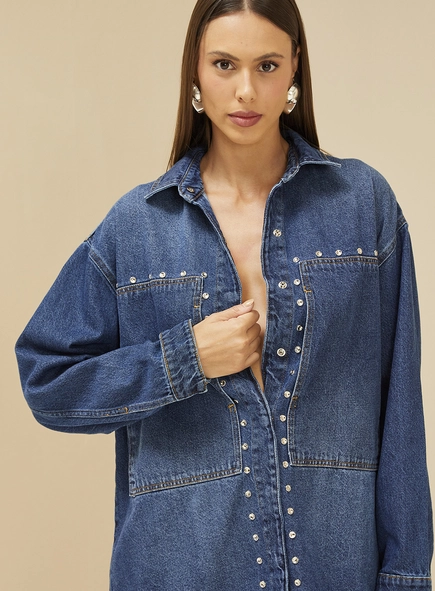 Jaqueta Feminina Jeans Com Aplicação