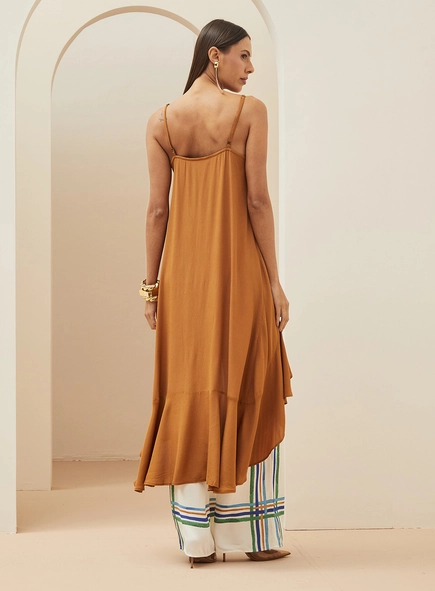 Blusa Longa Assimétrica Com Babados E Amarração