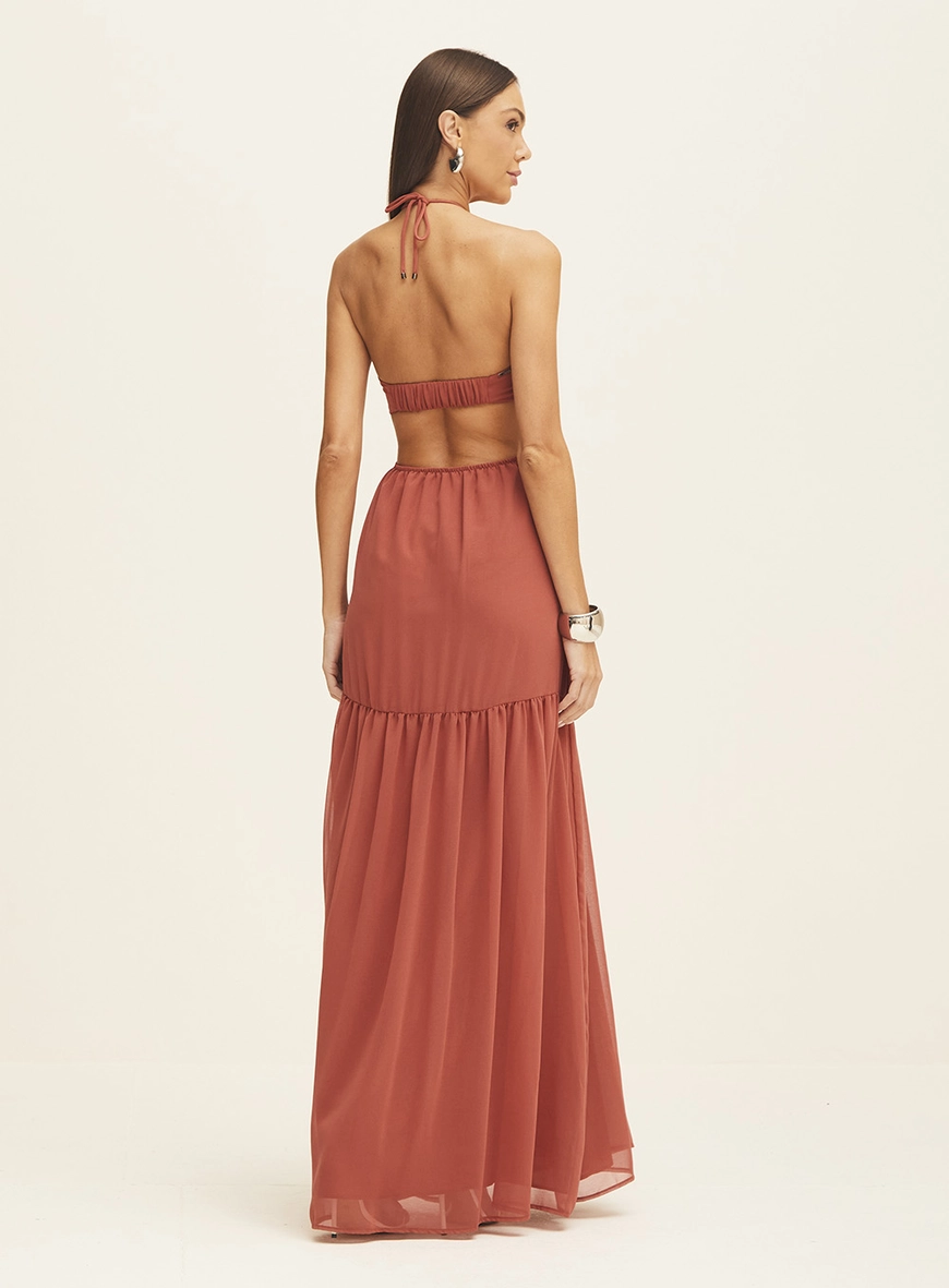 Vestido Longo Fluido Com Recortes Laranja Spicy Heinz 4