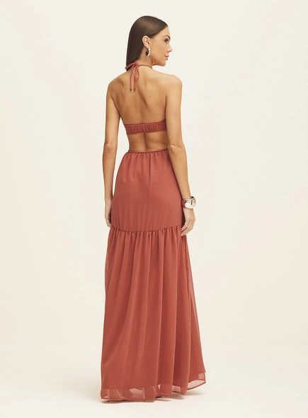Vestido Longo Fluido Com Recortes