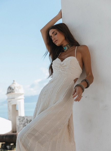 Vestido Longo Com Listras Texturizadas