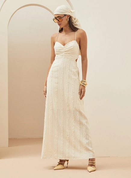 Vestido Longo Com Listras Texturizadas