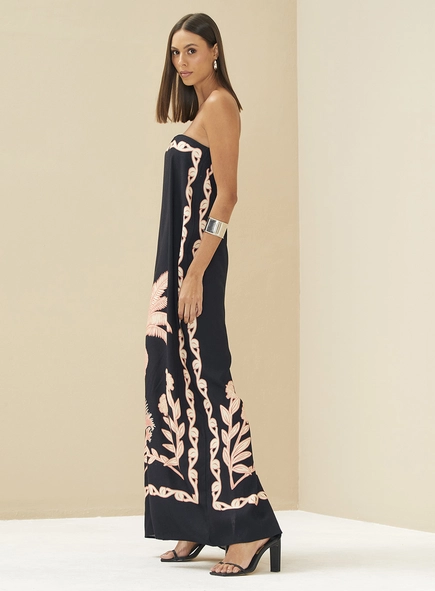 Vestido Em Linho Estampado Em Linho Sem Alças