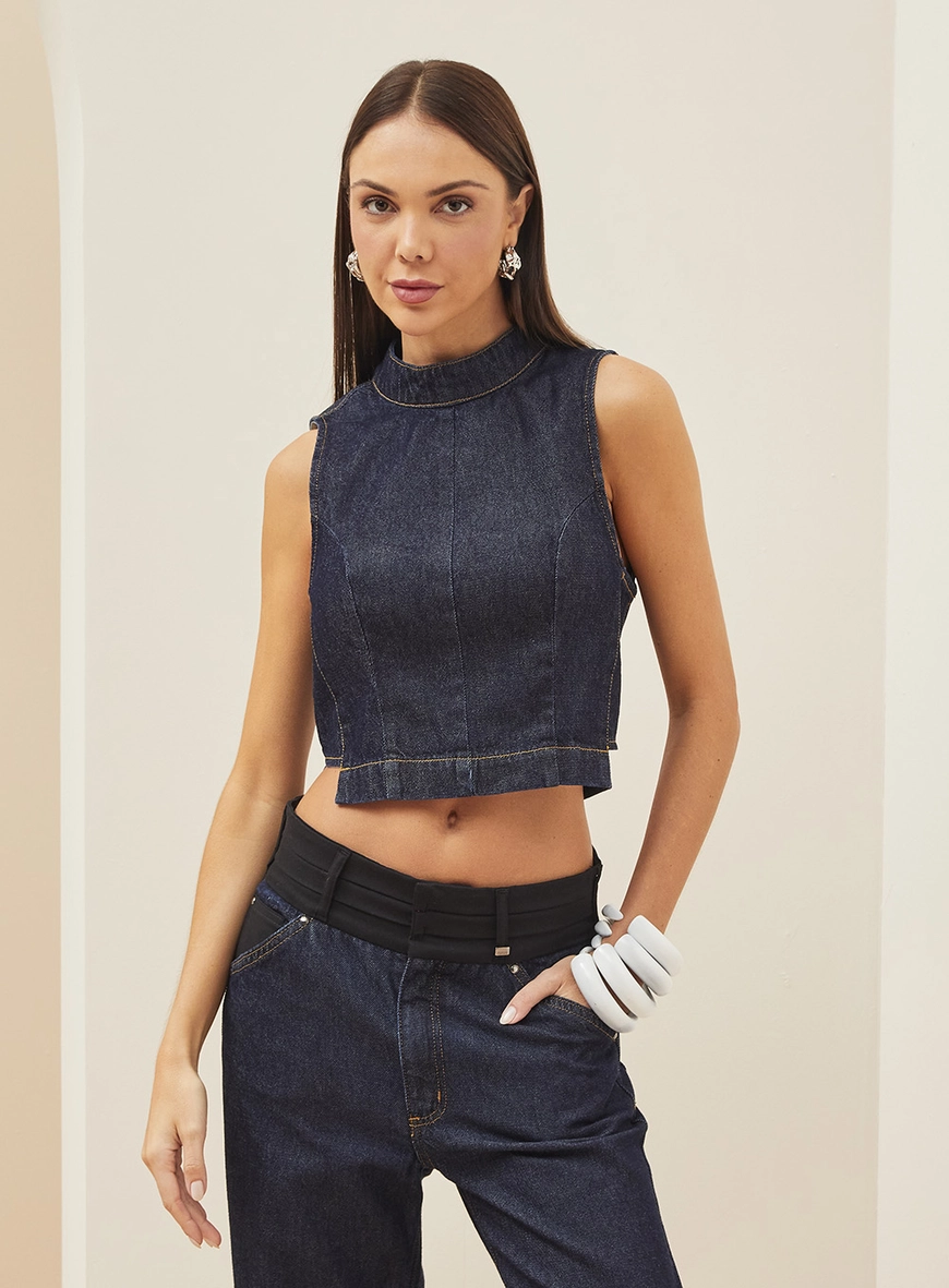 Top Jeans Gola Alta Índigo 3