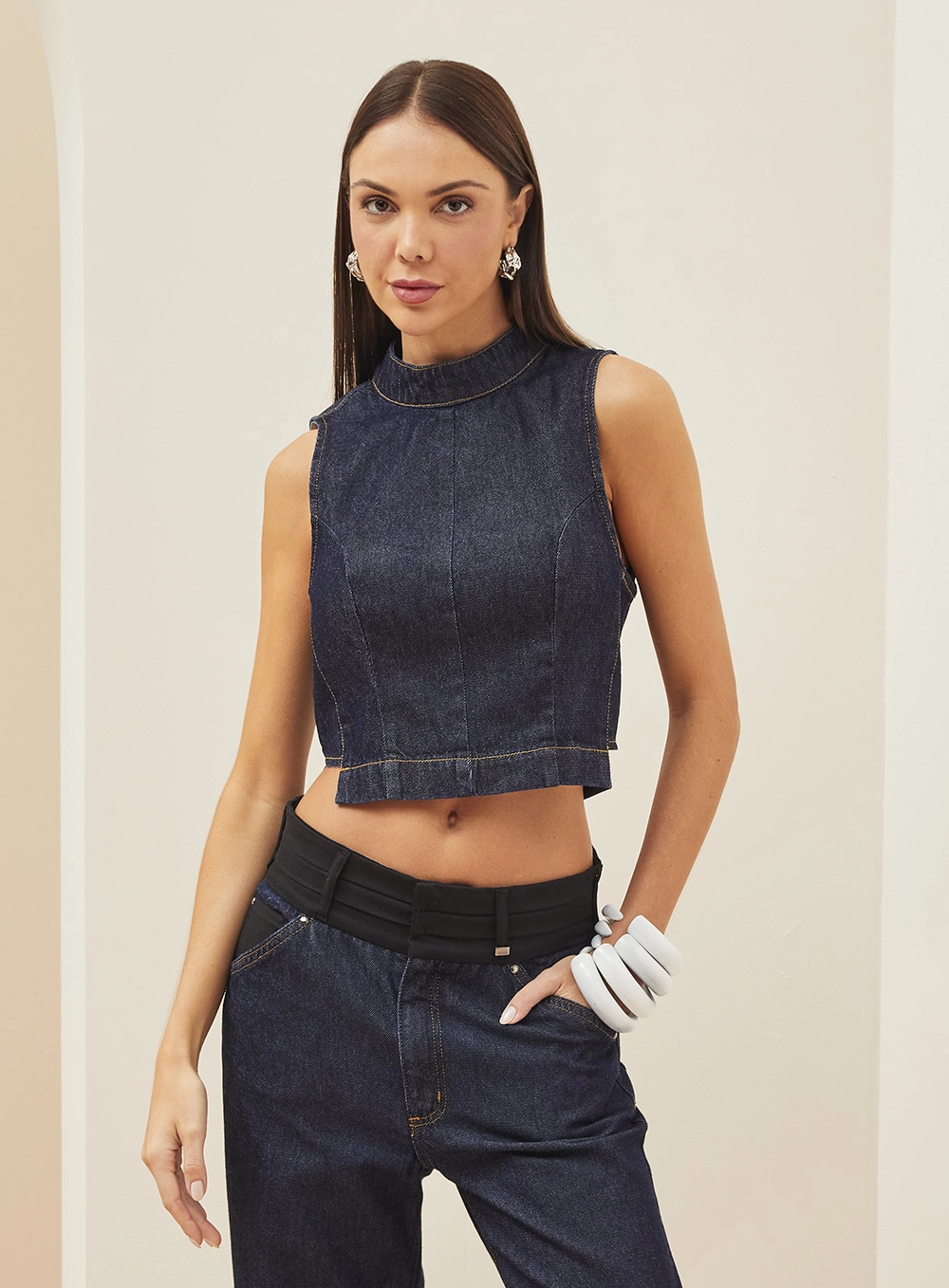 Top Jeans Gola Alta Índigo 3