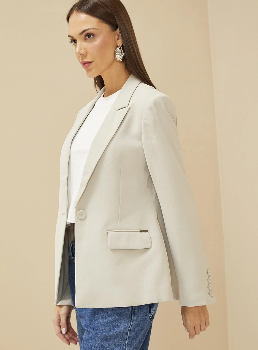 Blazer Feminino Alfaiataria Acinturado Bege Esquilo 3