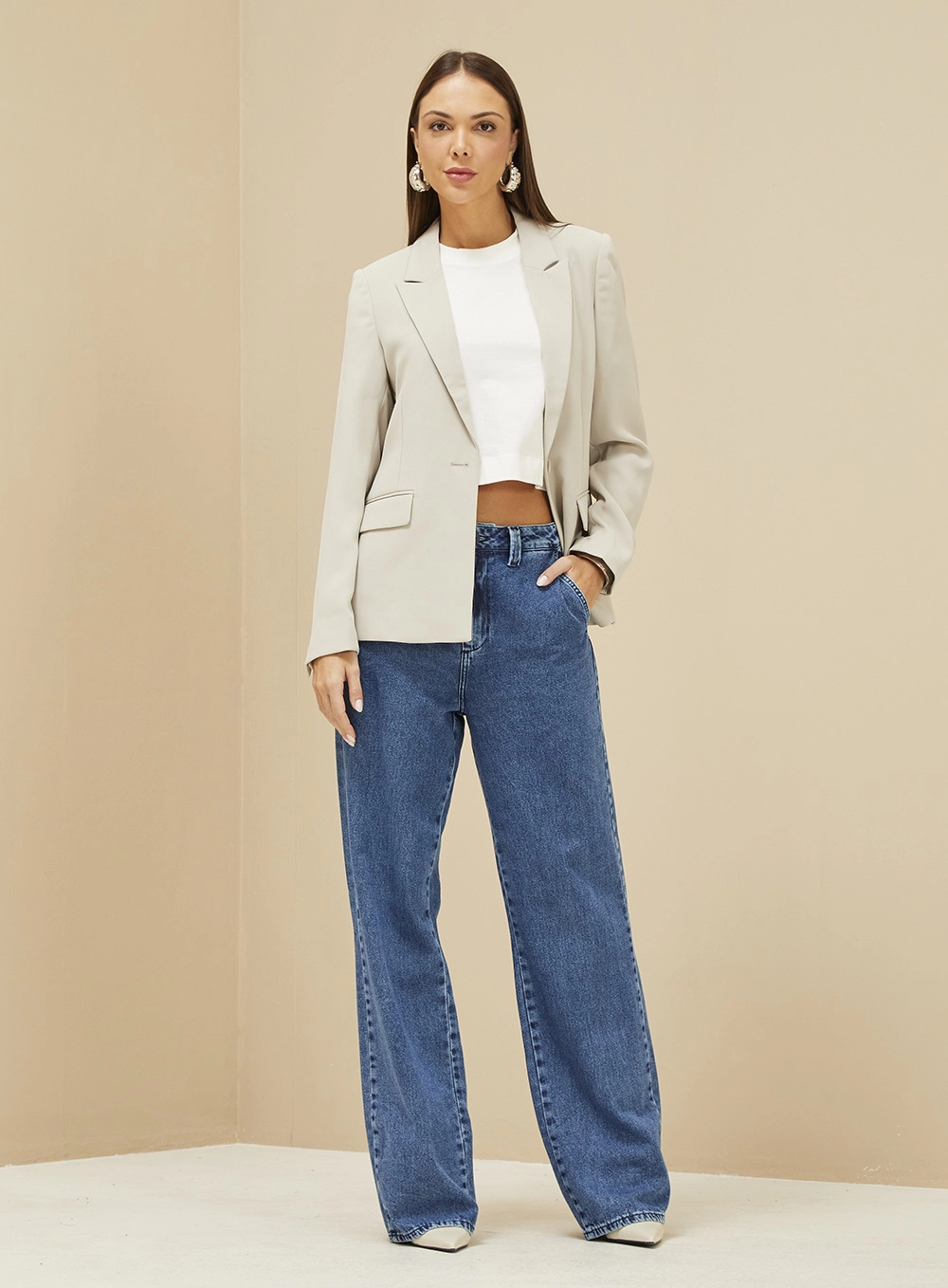 Blazer Feminino Alfaiataria Acinturado Bege Esquilo 1