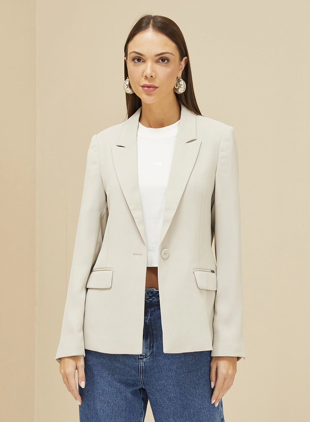 Blazer Feminino Alfaiataria Acinturado Bege Esquilo 2