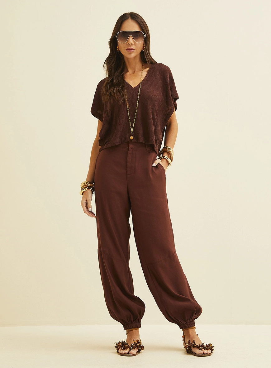 Calça Feminina Em Linho Marrom 1