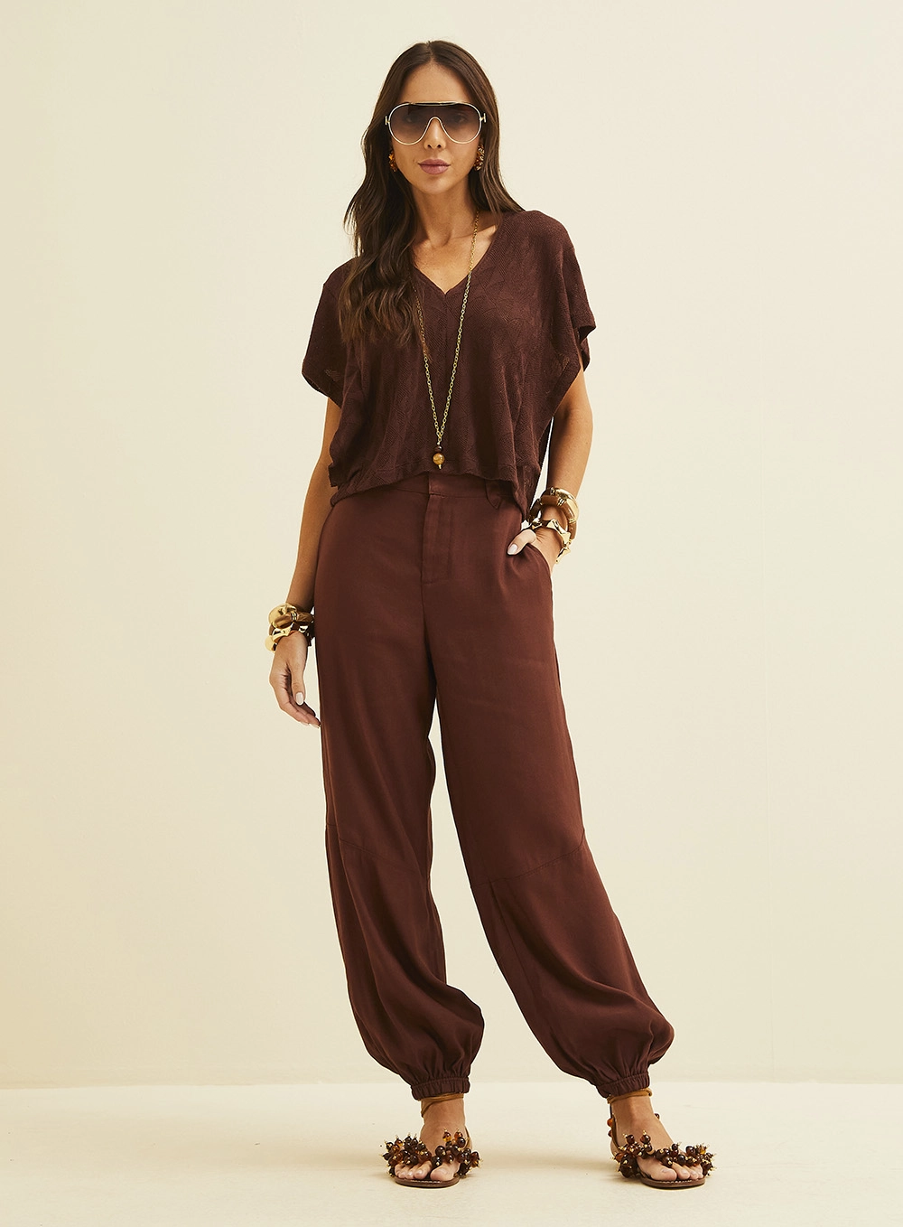 Calça Feminina Em Linho Marrom 1