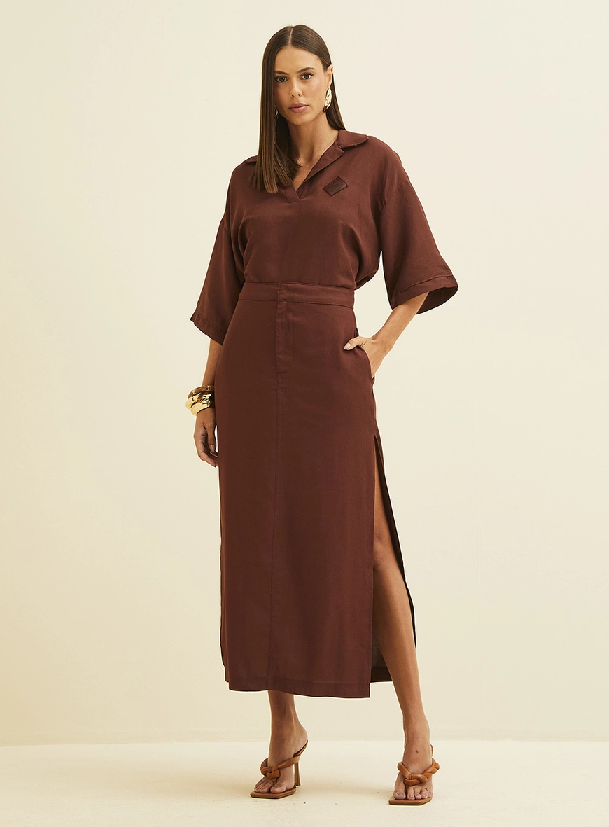 Blusa Solta Em Linho Marrom 1