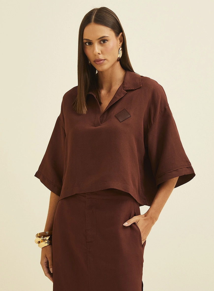 Blusa Solta Em Linho Marrom 2
