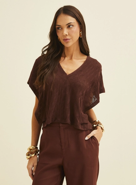 Blusa Em Tricô Solta Gola V