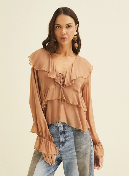 Blusa Manga Longa Com Babados