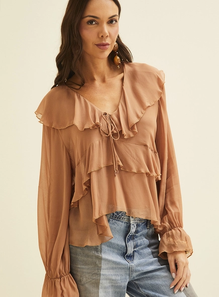 Blusa Manga Longa Com Babados