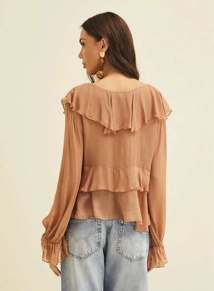 Blusa Manga Longa Com Babados