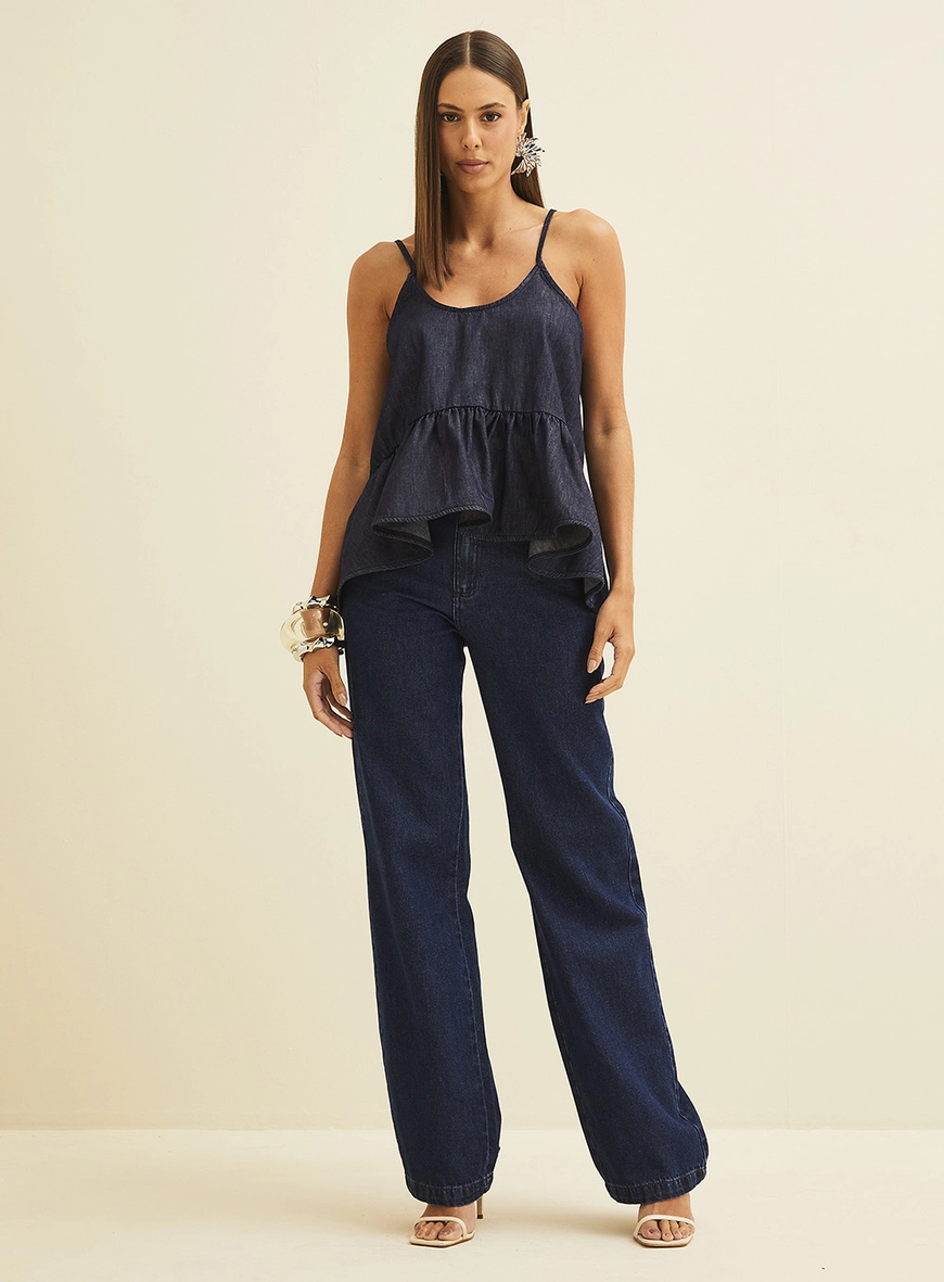 Blusa Jeans Feminina Com Babados Índigo 1