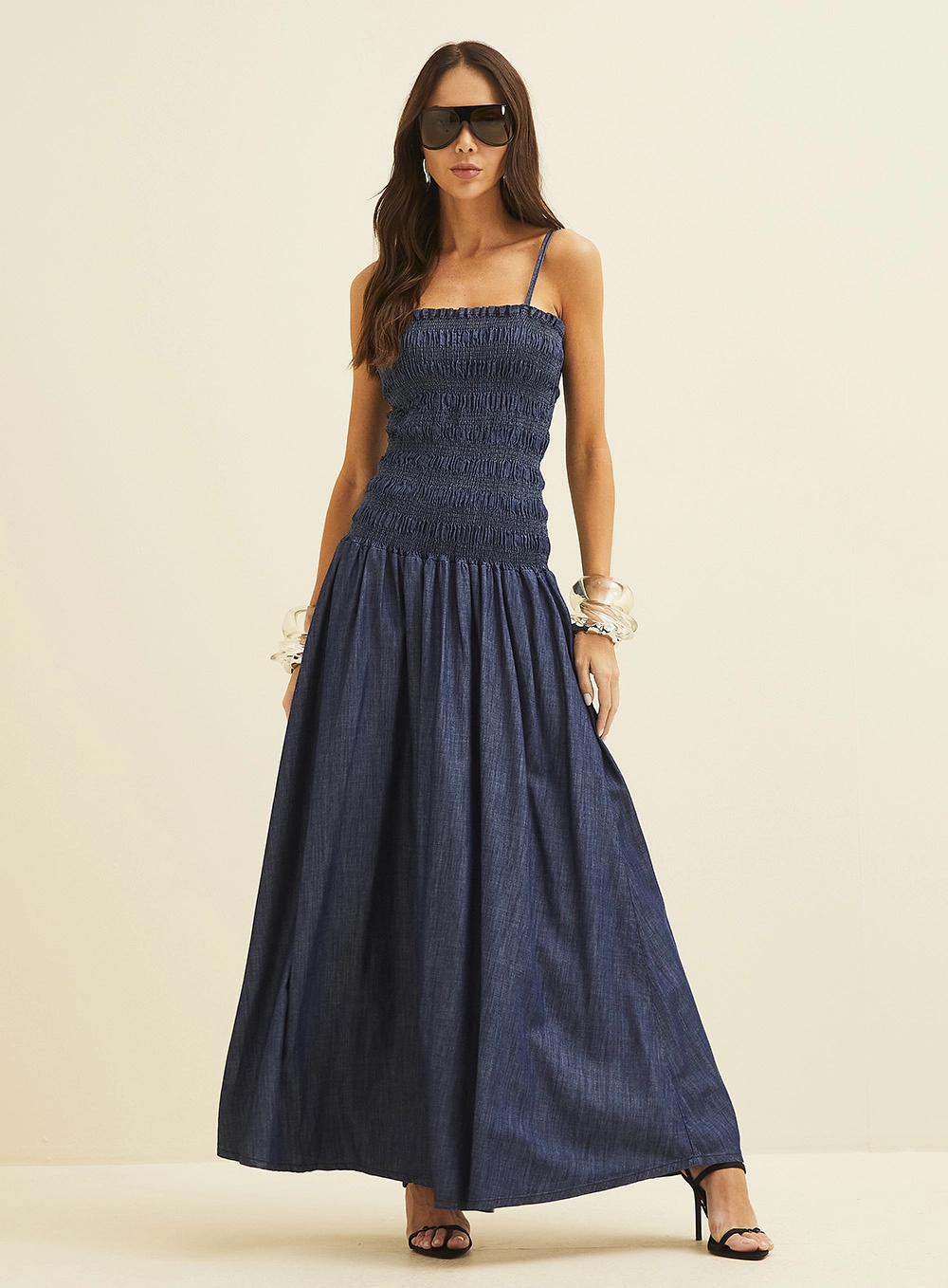 Vestido Longo Jeans Com Lastex Índigo 1