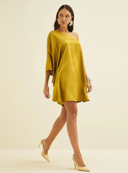 Vestido Um Ombro Acetinado