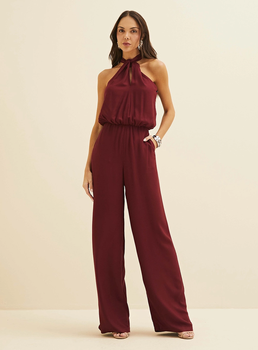 Macacão Amplo Com Transpasse E Amarração Bordô 2