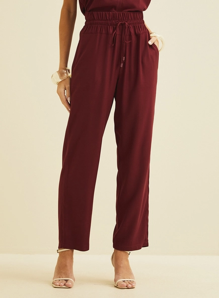 Calça Reta Cós Com Amarração