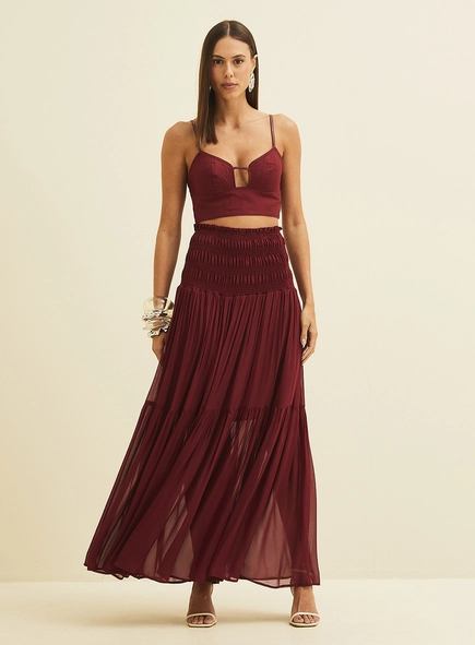 Saia Longa Ampla Com Lastex