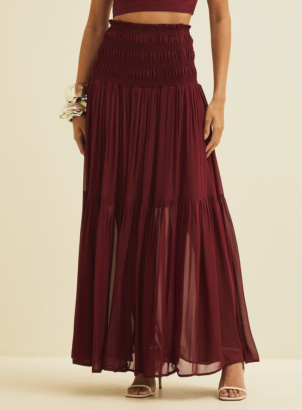 Saia Longa Ampla Com Lastex Bordo 2
