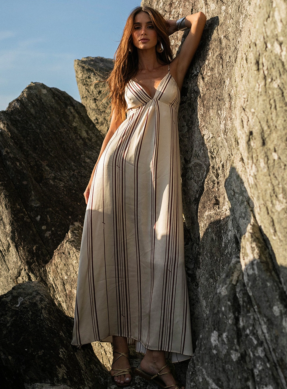 Vestido Longo Amplo Com Listras Estampados 2