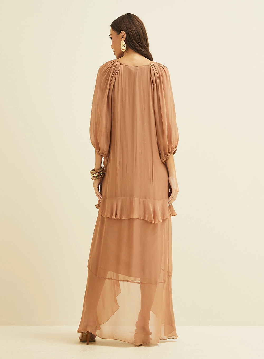 Vestido Amplo Em Camadas Marrom 4