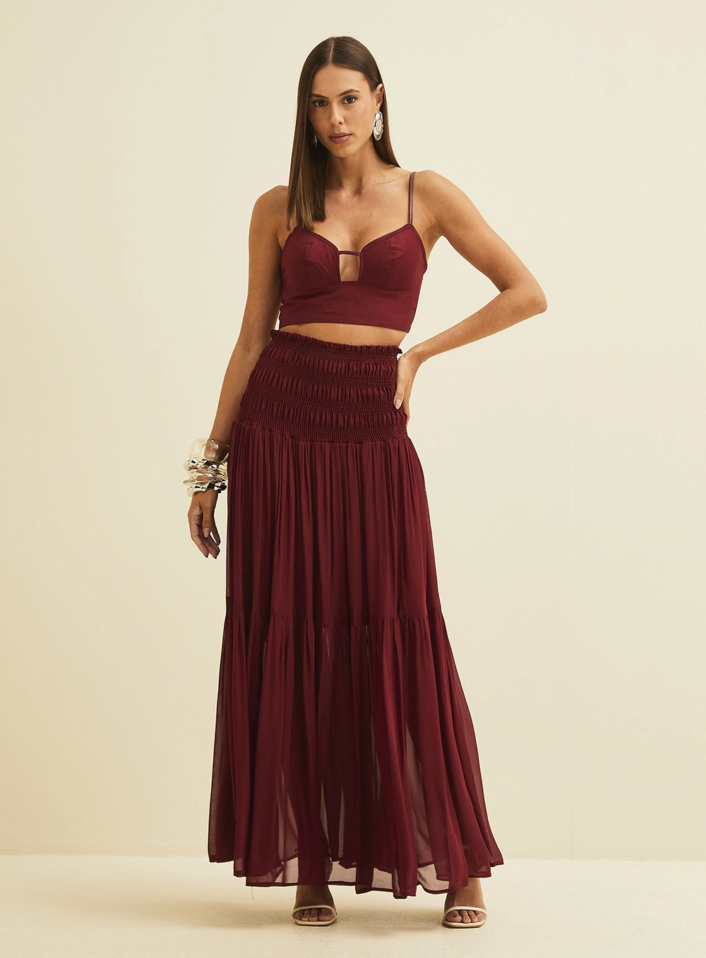 Top Ajustado Com Detalhe Em Lastex Bordô 1