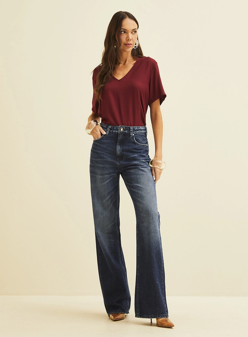 Camiseta Feminina Gola V Bordô 1