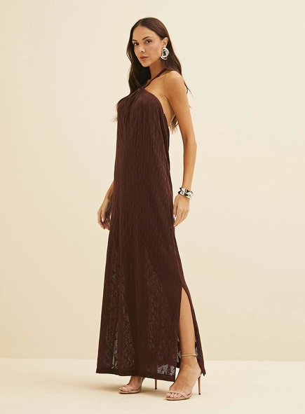 Vestido Em Tricô Longo Fluido