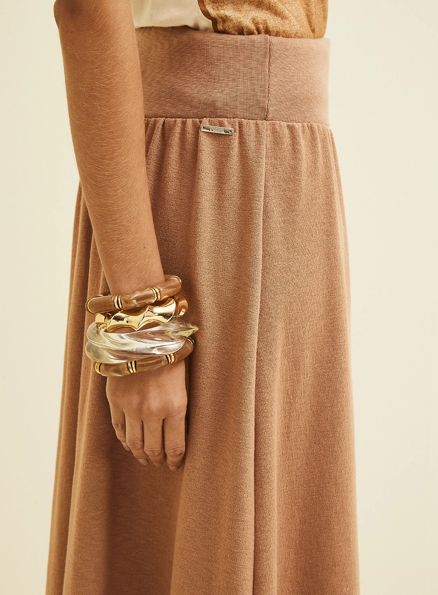 Saia Midi Em Tricô Godê Solta Marrom 3